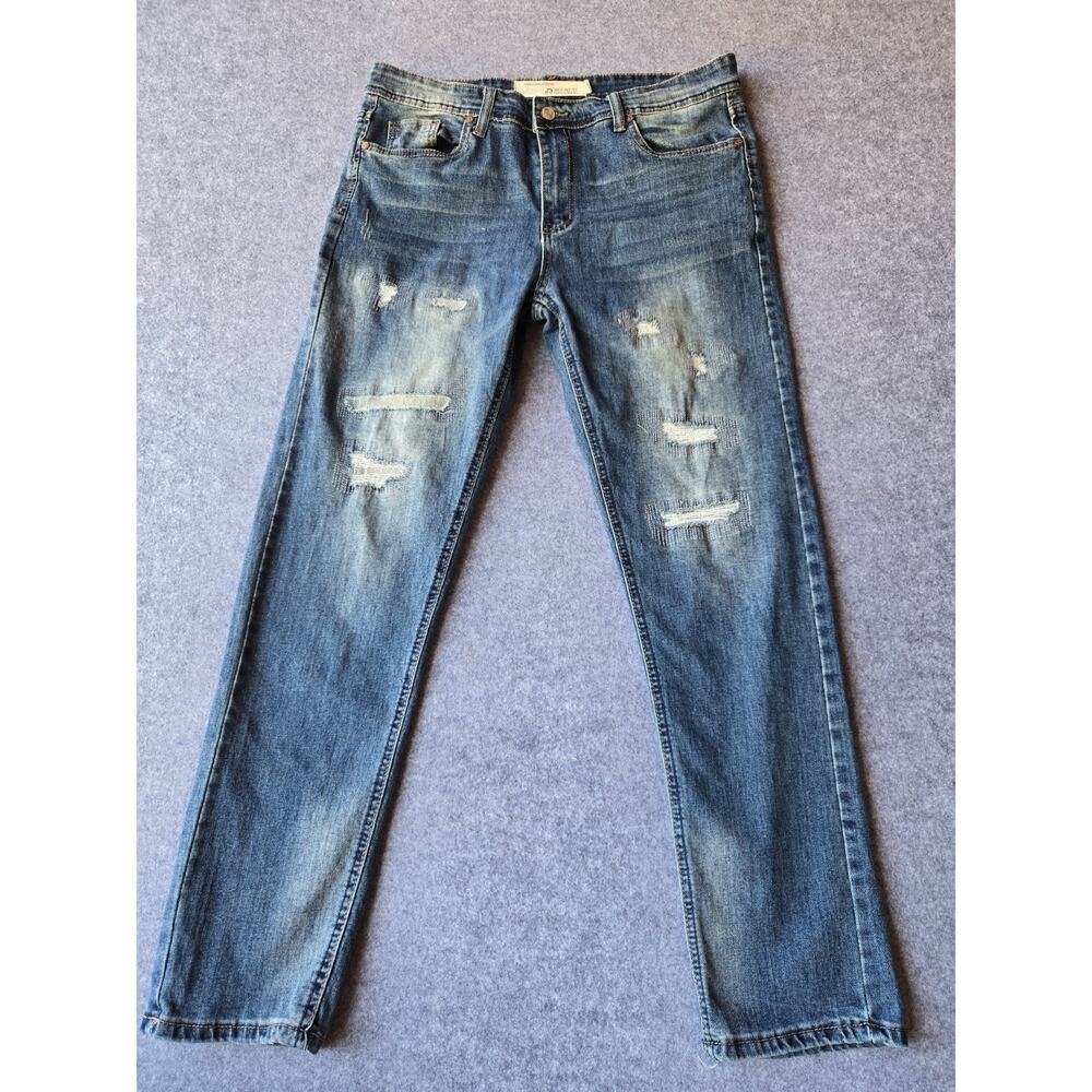 Refinery Republic Jeans Men' 32x30 Blue Straight Leg Medium Wash Distressed
